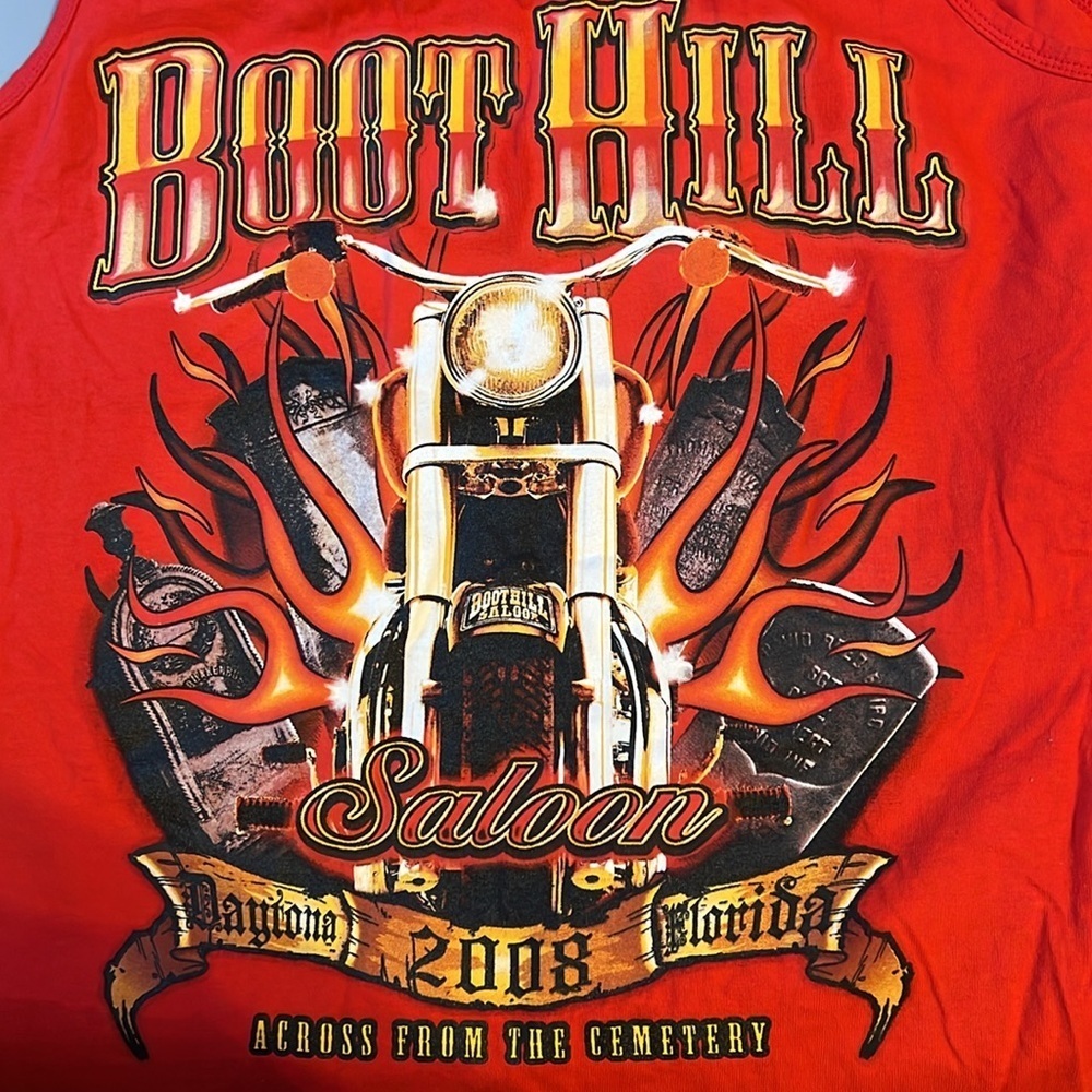 Gildan Ultra Cotton Red Tank To Shirt Boot Hill Saloon Daytona Beach 2008 L